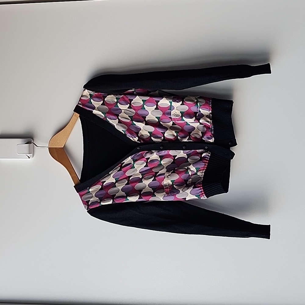 Vintage Abstract Print V Neck Button Knit Cardigan - Picture 1 of 7